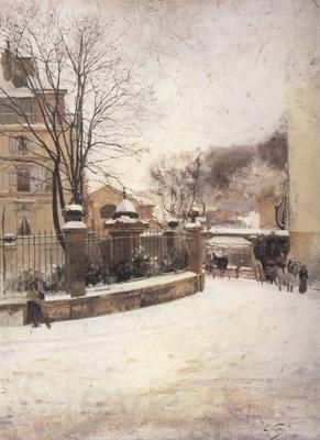 Edouard Castres Snowed up Street in Paris (nn02) Norge oil painting art